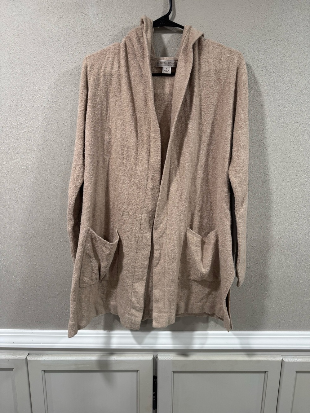 Barefoot Dreams Hooded Open-Front Teddy Cardigan in Beige - Picture 2 of 6